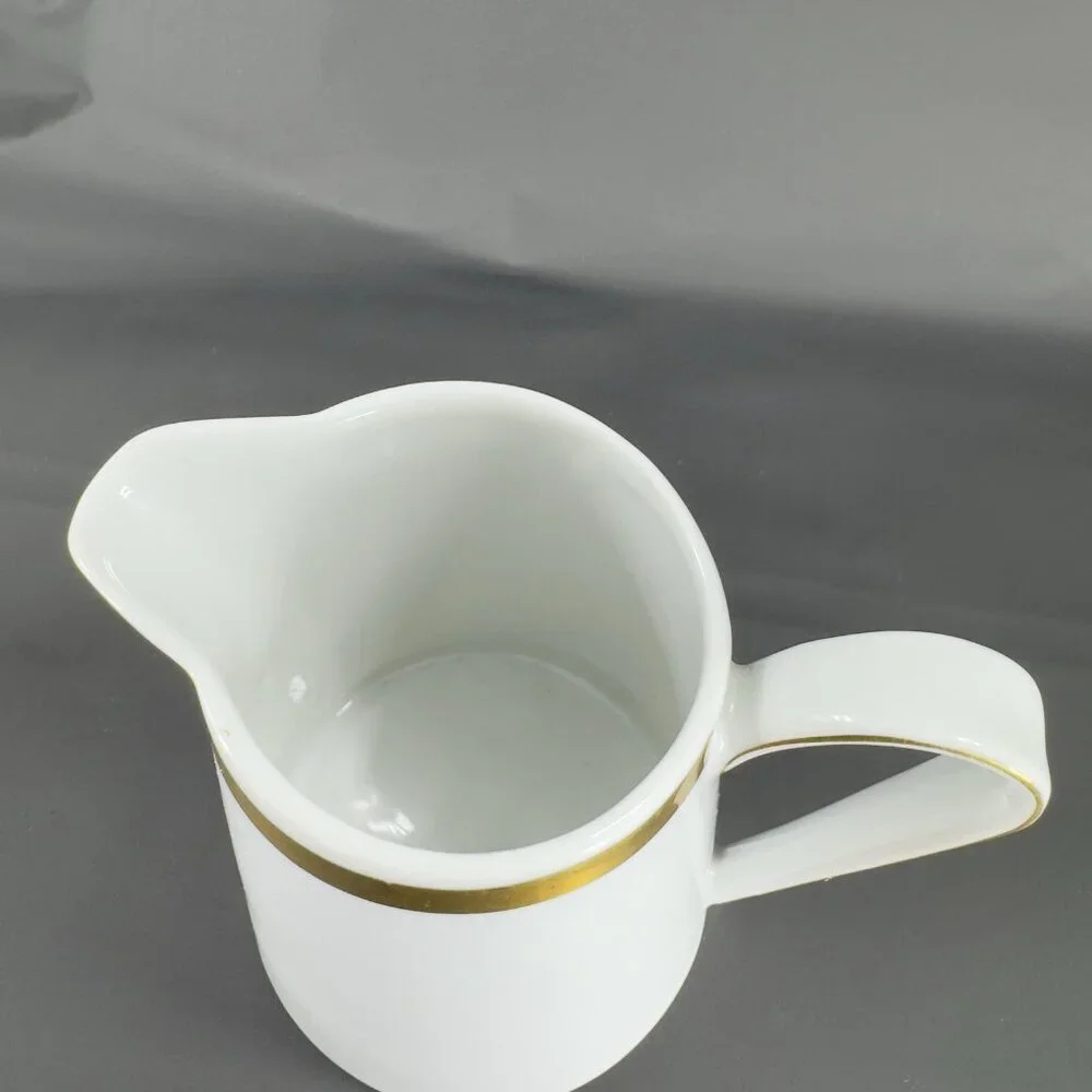 Schonwald Germany White Porcelain Small Pitcher Creamer With Gold‎ Band Vintage